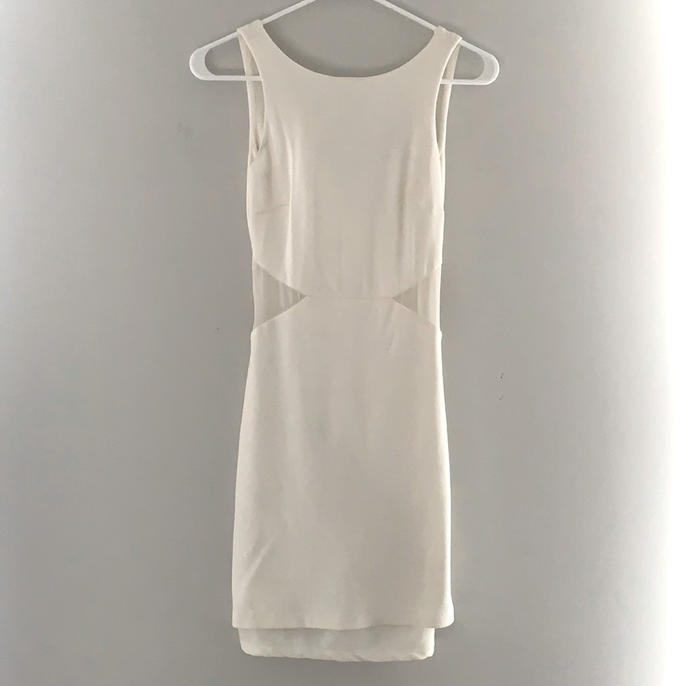 White Zara bodycon dress with sheer cutouts